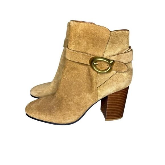 NEW Coach Tan Suede Leather Delaney Signature Buckle Boots sz 6 - Picture 3 of 7